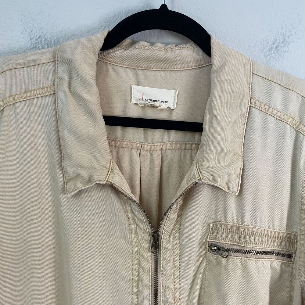 Anthropologie Womens XL Beige Lyocell Drawstring Waist Utility Romper - Picture 2 of 8